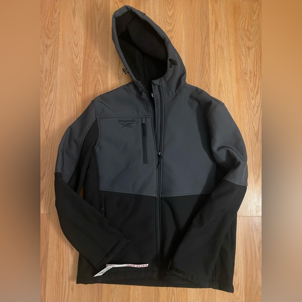 Reebok Mens Softshell Fur Lined Full Zip Jacket Black/Gray Size Small